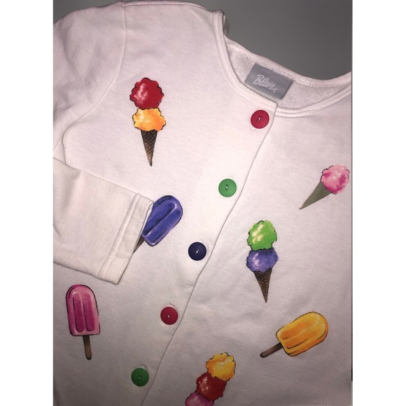 Blair Tops - Blair Sweatshirt Womens L White Fleece Cardigan Ice Cream Cone Pop‎ Vintage 90s